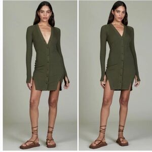 ALIX NYC Virginia Button Front Mini Dress Womens Size Medium Army Green Ribbed